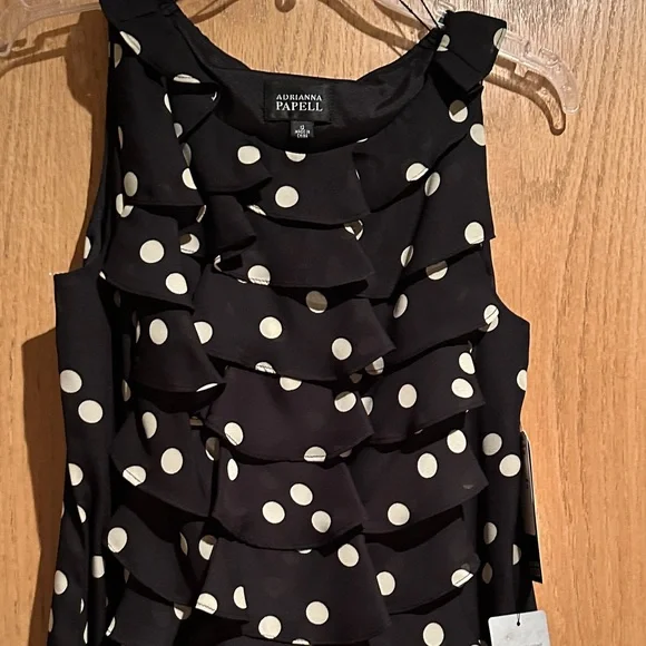 Adrianna Papell Black Dress with Cream Polka Dots and Ruffles - Picture 5 of 9